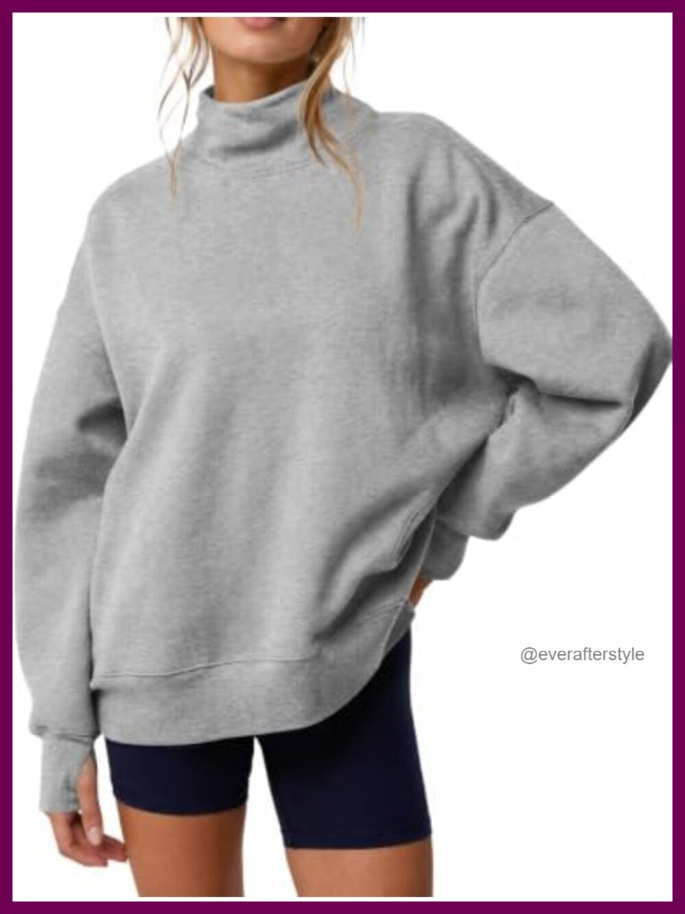 Oversized Mock Neck Sweatshirt Pullover Top with Pockets and Thumb Holes